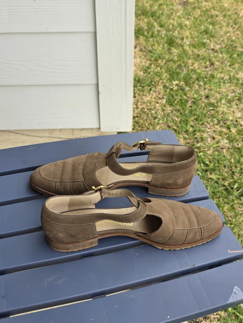 VTG Salvatore Ferragamo Suede Mary Jane Fisher Man Loafers Women Sz 8.5A Buckle - Picture 5 of 13
